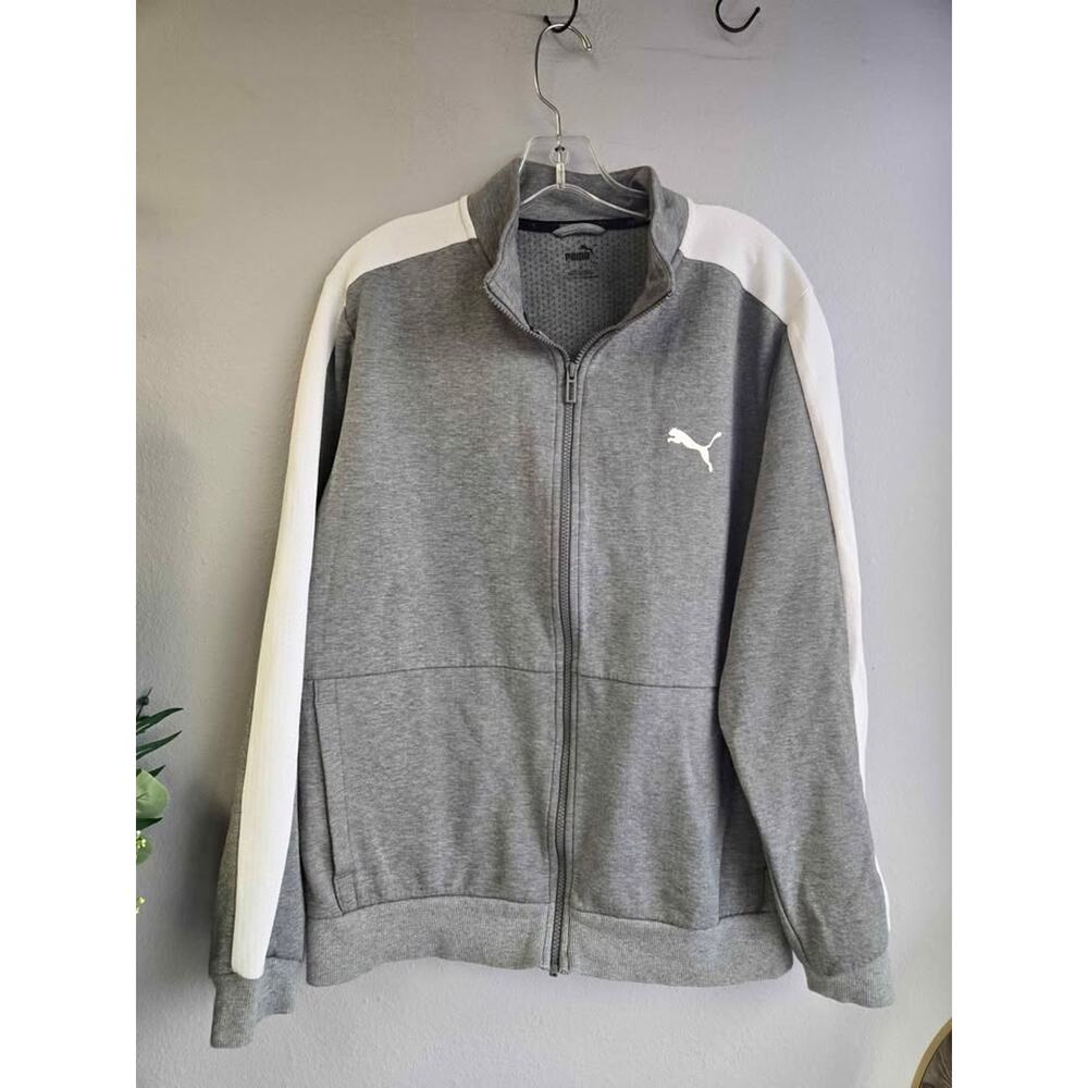 Puma Gray Contrast Panel Full-Zip Track Athletic‎ Gym Jacket Size L